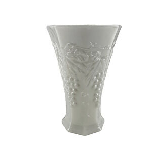 Vintage White Milk Glass Vase 7" Embossed Grape Design Decor Collectible